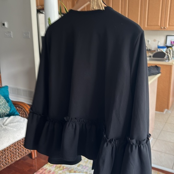 Black relaxed no collar open front blazer - Picture 5 of 7